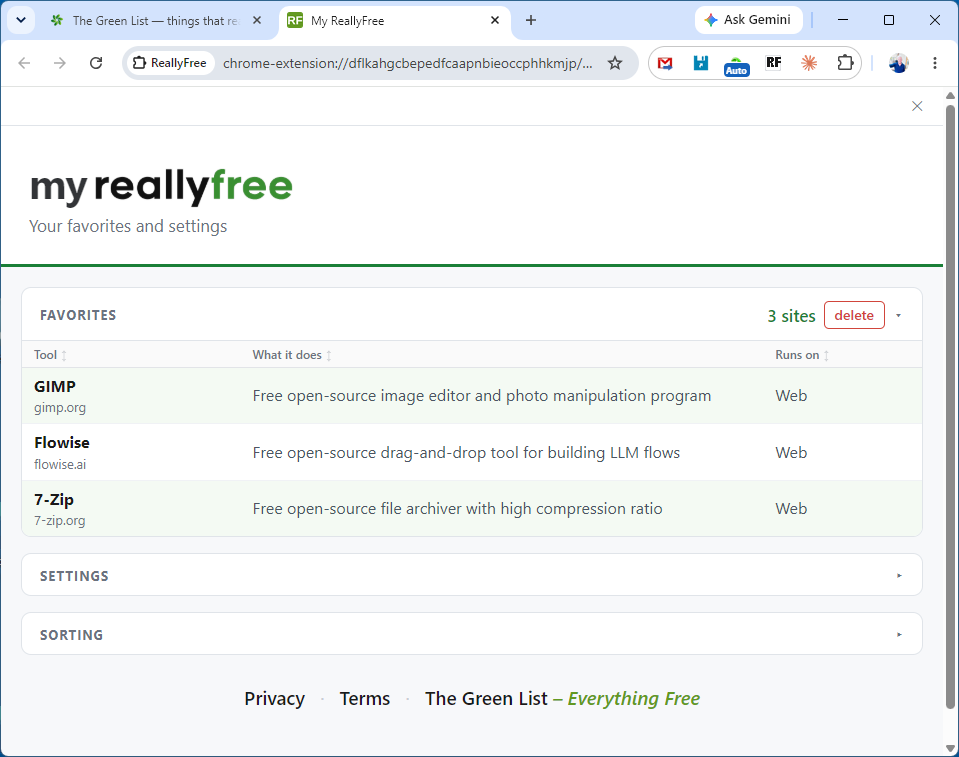 The My ReallyFree dashboard